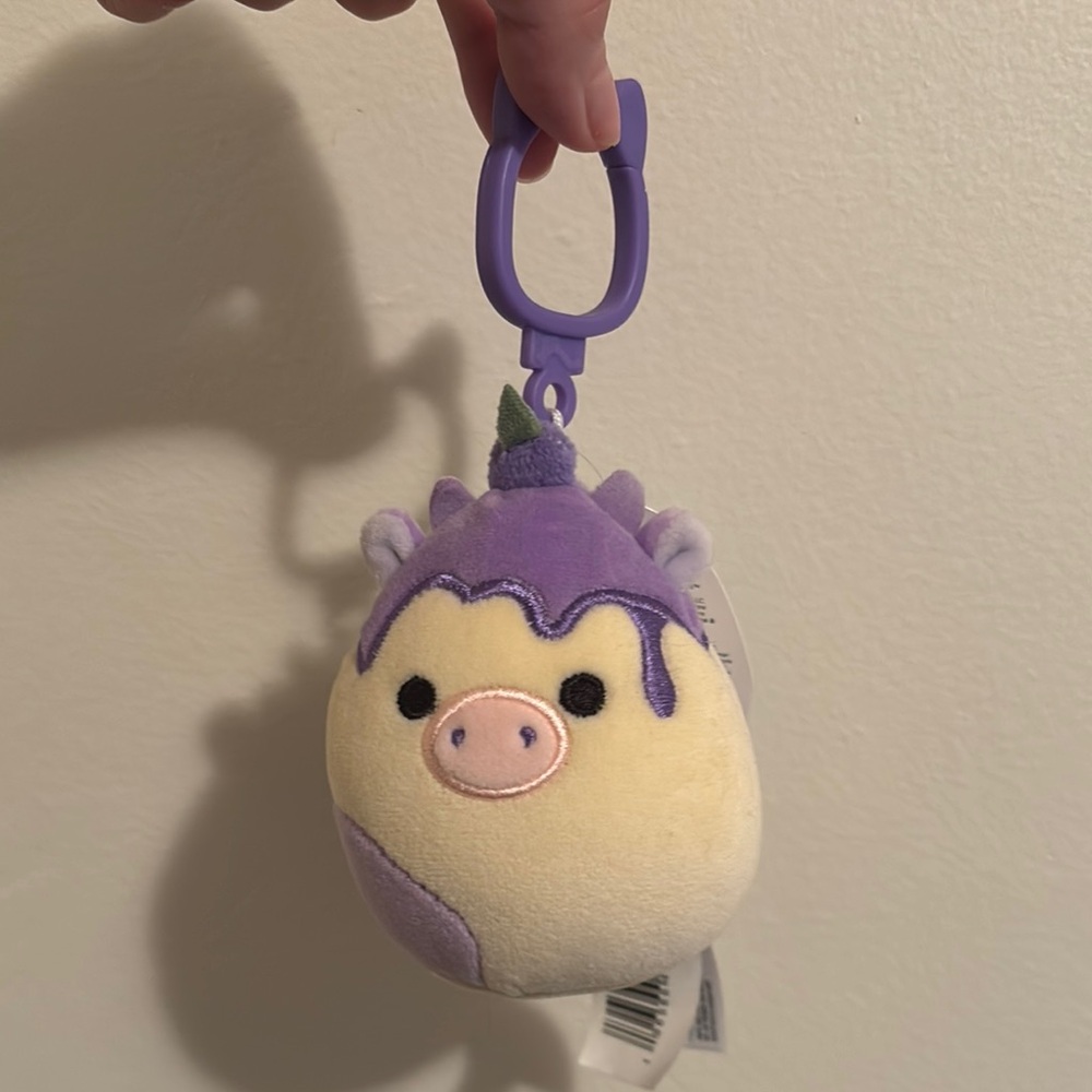 Blueberry cow Squishmallow keychain